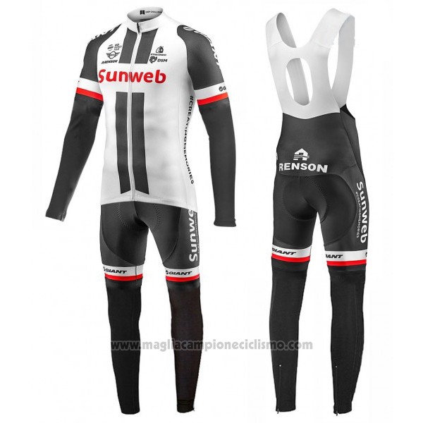 2017 Abbigliamento Ciclismo Sunweb Bianco Manica Lunga e Salopette